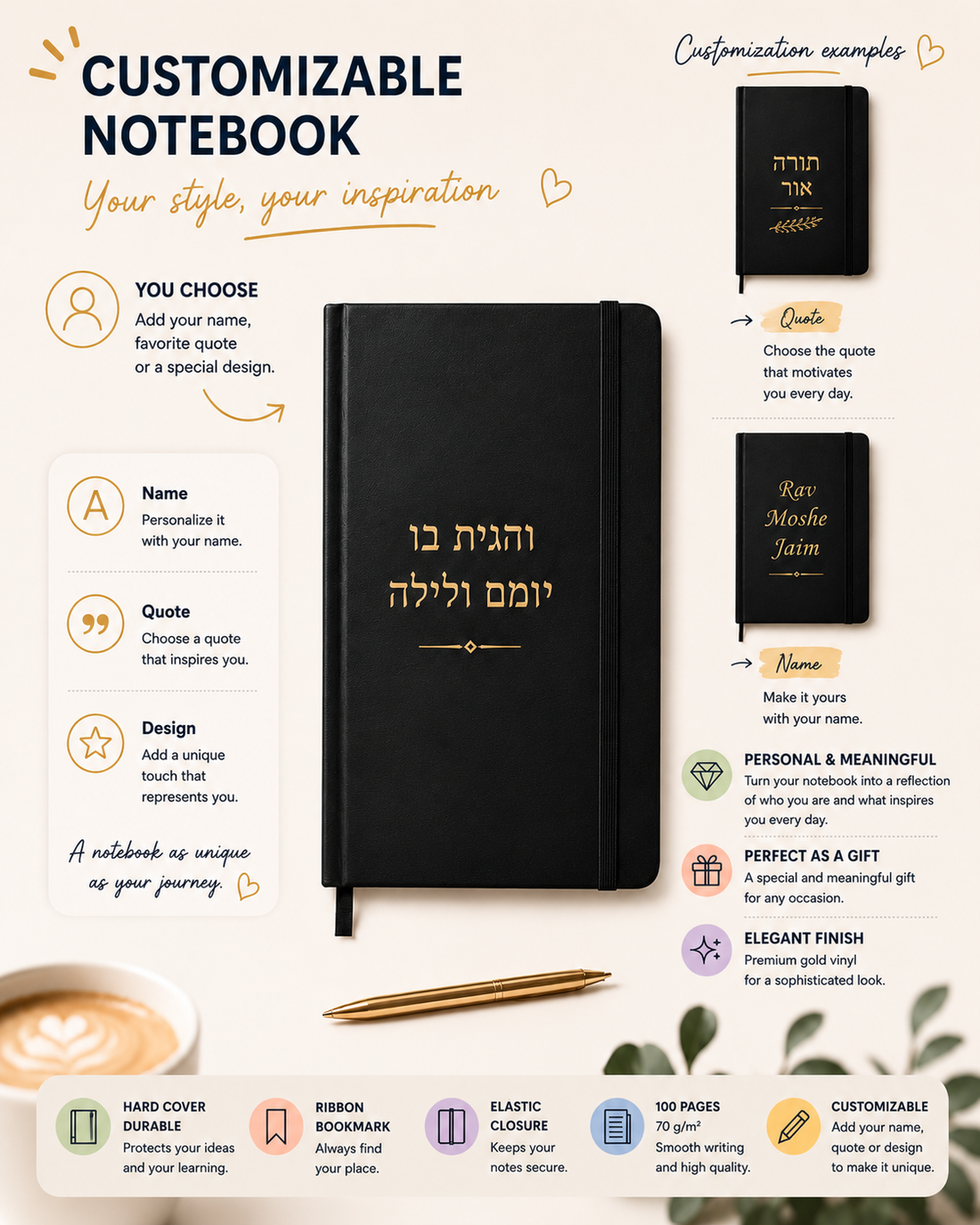 Personalized A5 Notebook with Name or Dedication | Hardcover