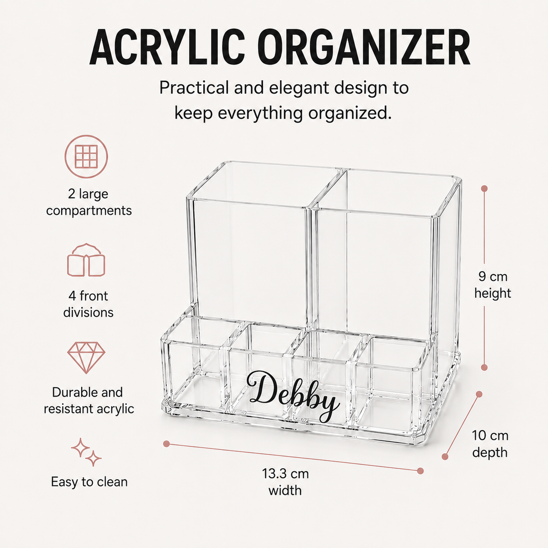 Acrylic Makeup Organizer and Brush Holder | Clear Cosmetic Display with Compartments