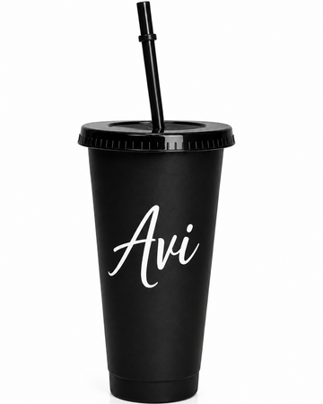 Children's cup with a black straw