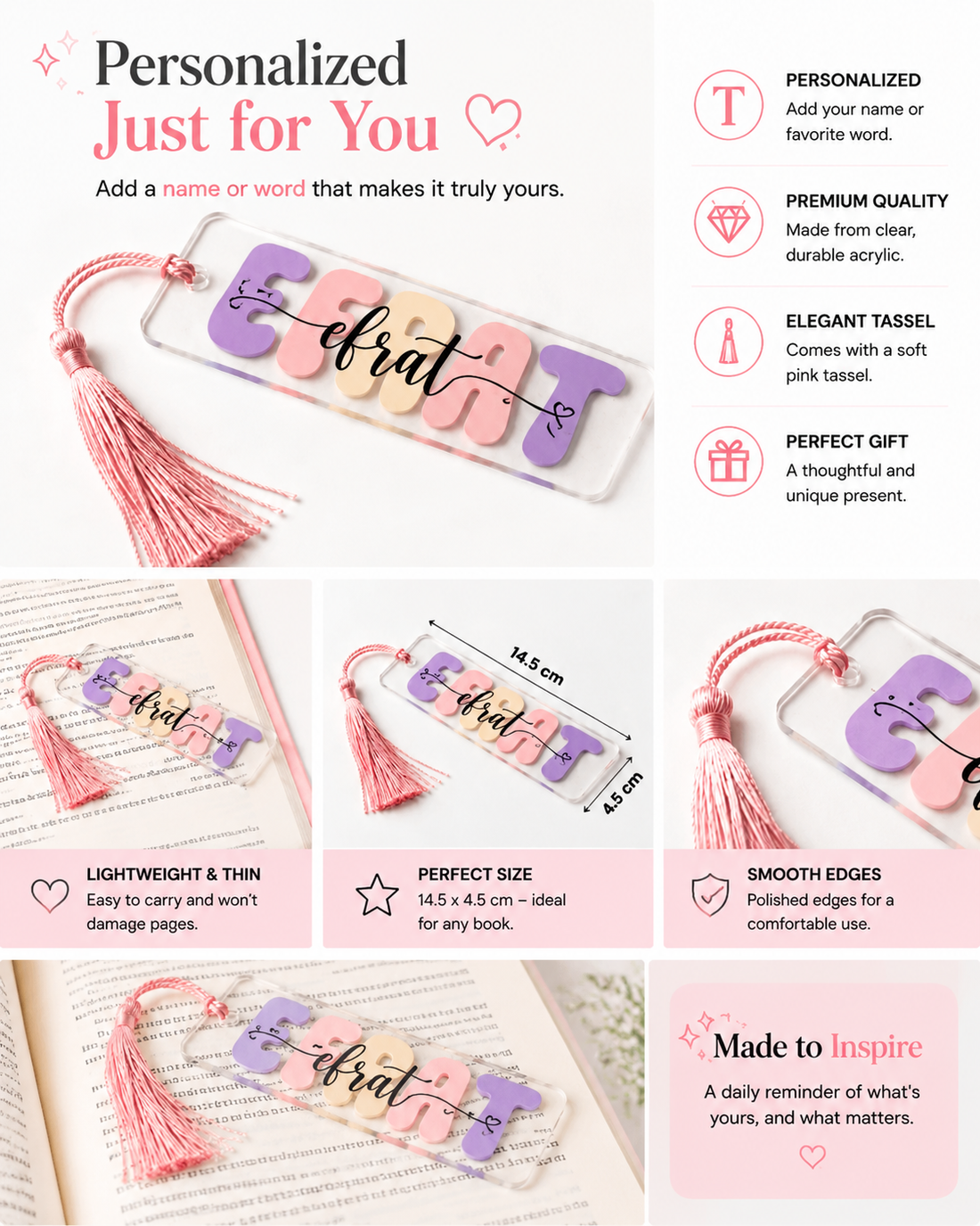 Personalized Acrylic Bookmark with Tassel | Custom Gift