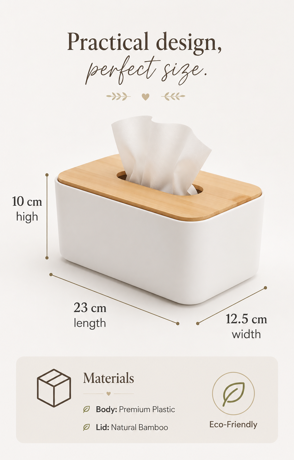 Personal Tissue Box – White with Natural Bamboo Lid, Perfect Gift