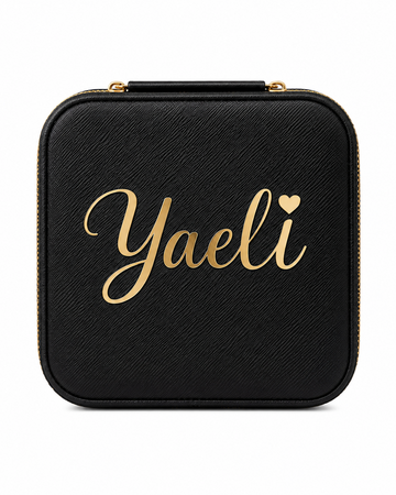 Personalized Black Travel Jewelry Box | Compact Jewelry Organizer with Name and Zipper