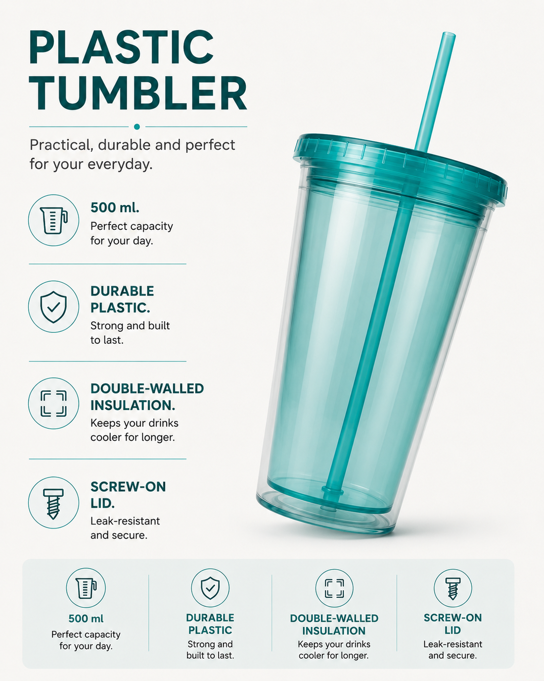 Reusable Plastic Tumbler 500 ml – with Custom Name or Phrase | Modern Design