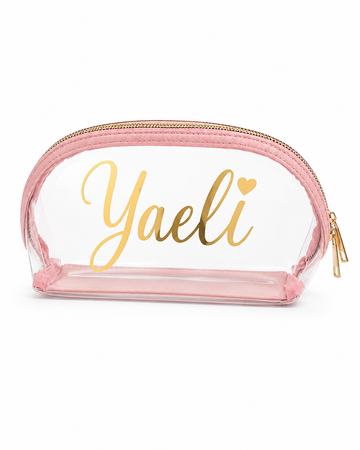 Personalized Clear Pouch with Pink Zipper – Add a name or phrase