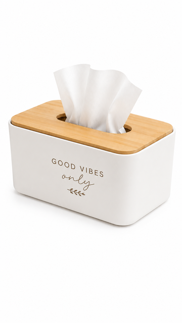 Personal Tissue Box – White with Natural Bamboo Lid, Perfect Gift