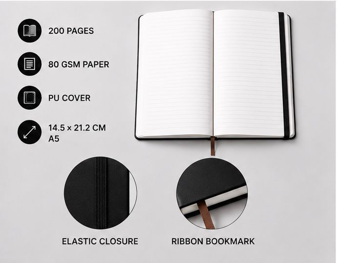 Personalized Black Faux Leather Notebook with Name – image 2