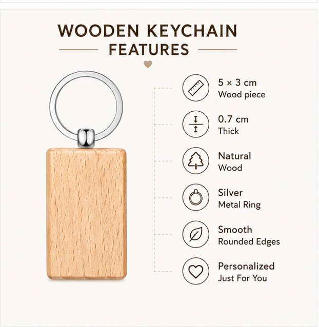 Personalized Wooden Keychain with Name or Message