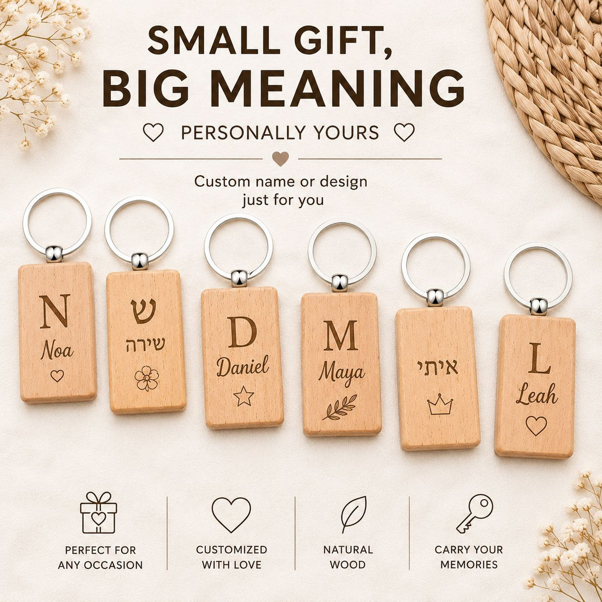 Personalized Wooden Keychain with Name or Message – image 3