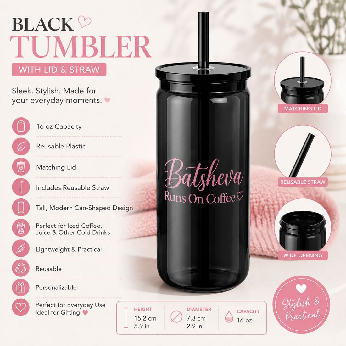 Personalized Black Tumbler with Name