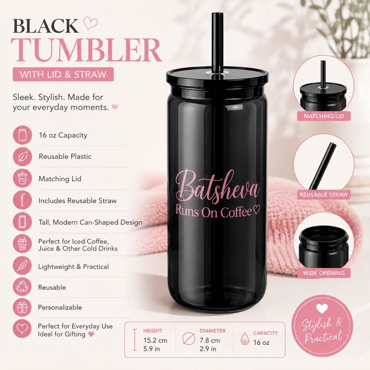 Personalized Black Tumbler with Name – image 2