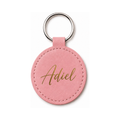 Personalized Round Faux Leather Keychain with Name in pink