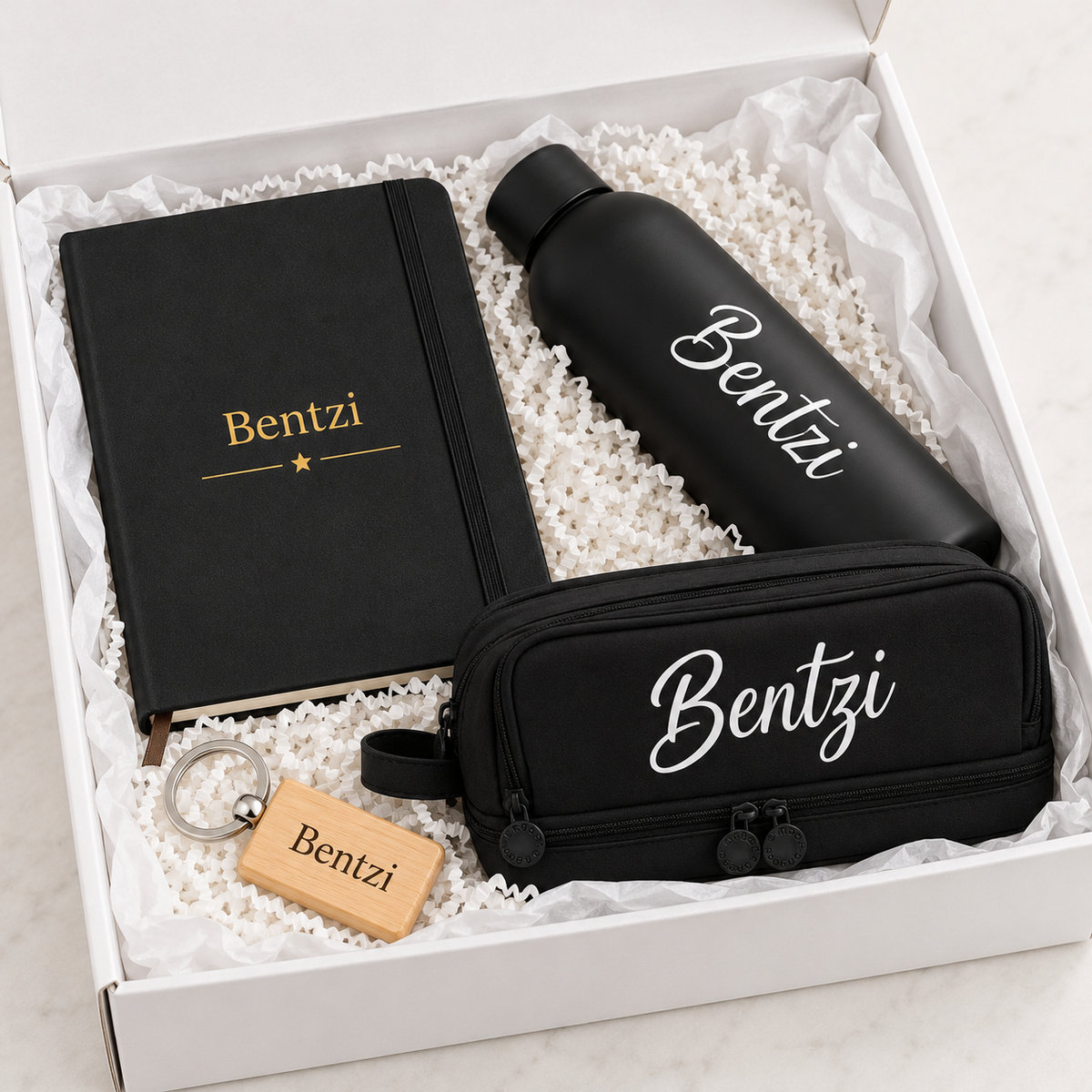 Personalized Black Gift Box packed in a white personalized gift box