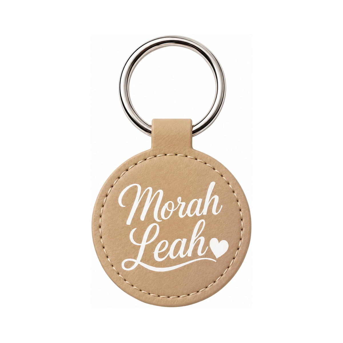 Personalized Round Faux Leather Keychain with Name in beige